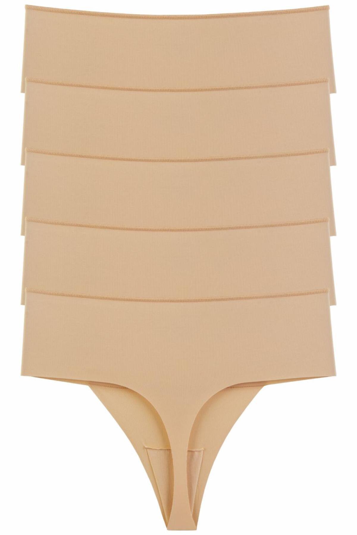Nicoletta-Women's Panties High Waist Thong Laser Cut Flexible Non-marking Large Size Pack of 5 TEN 2