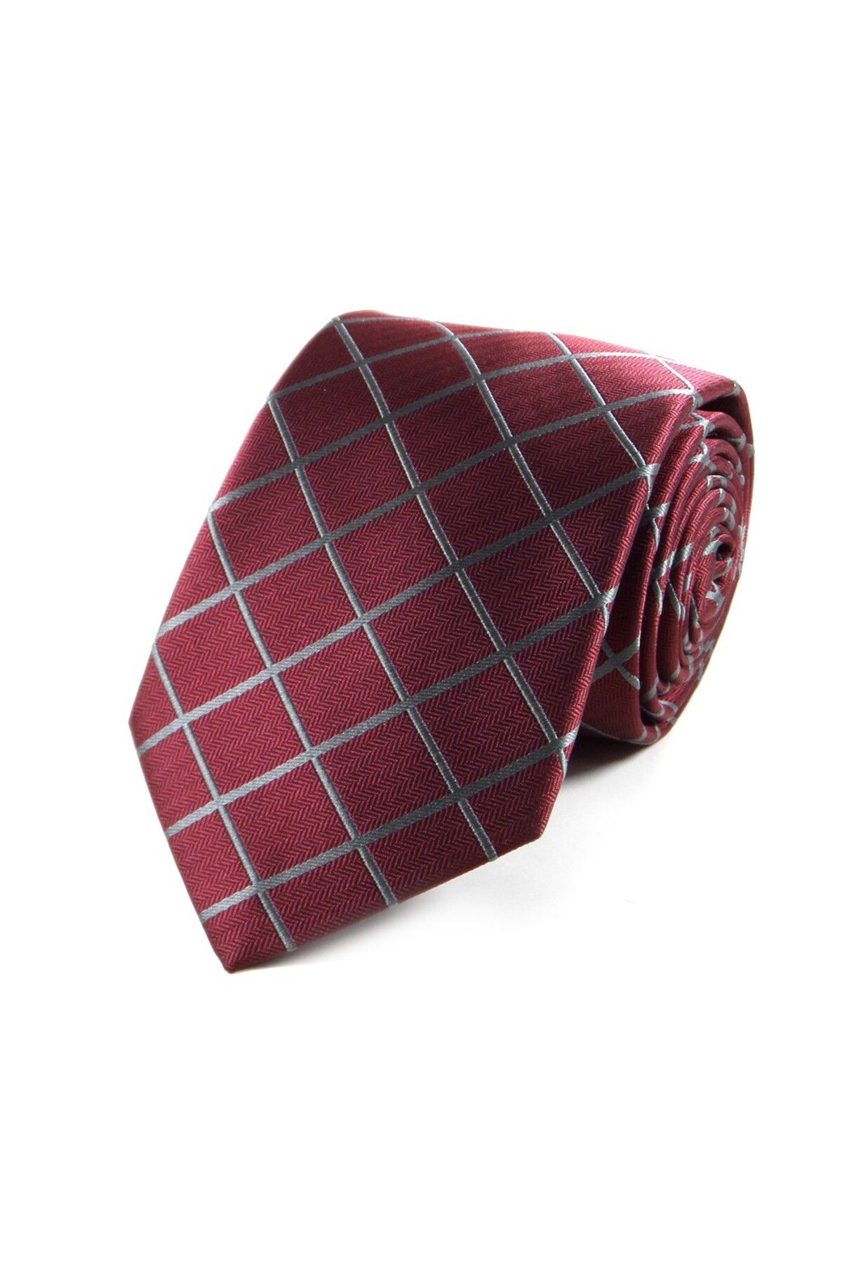 Sade Kravat-Special Woven Burgundy Gray Checkered Tie - 29031 1