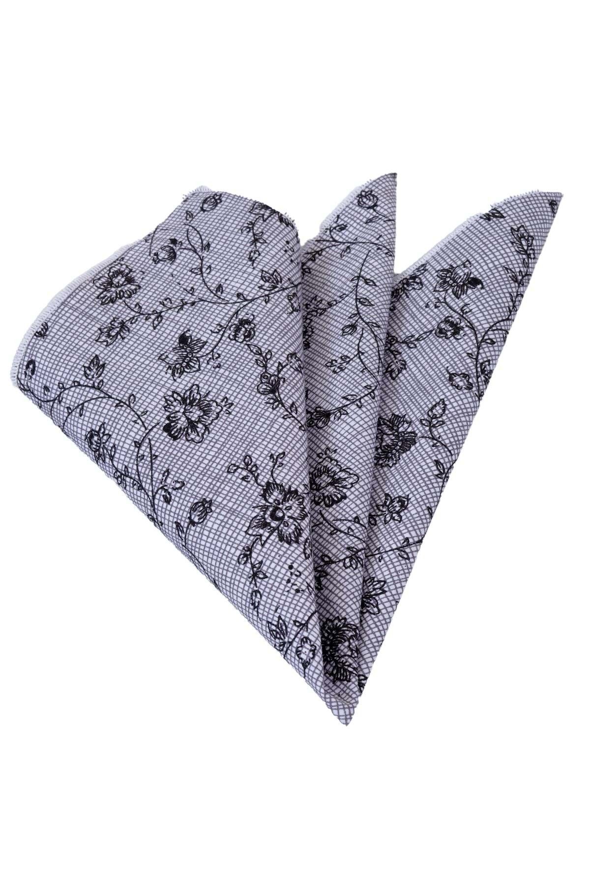 Exve Exclusive Batista De Buzunar Pentru Guler Din Bumbac Cu Imprimeu Floral Negru Pe Baza Gri Masculin - One Size