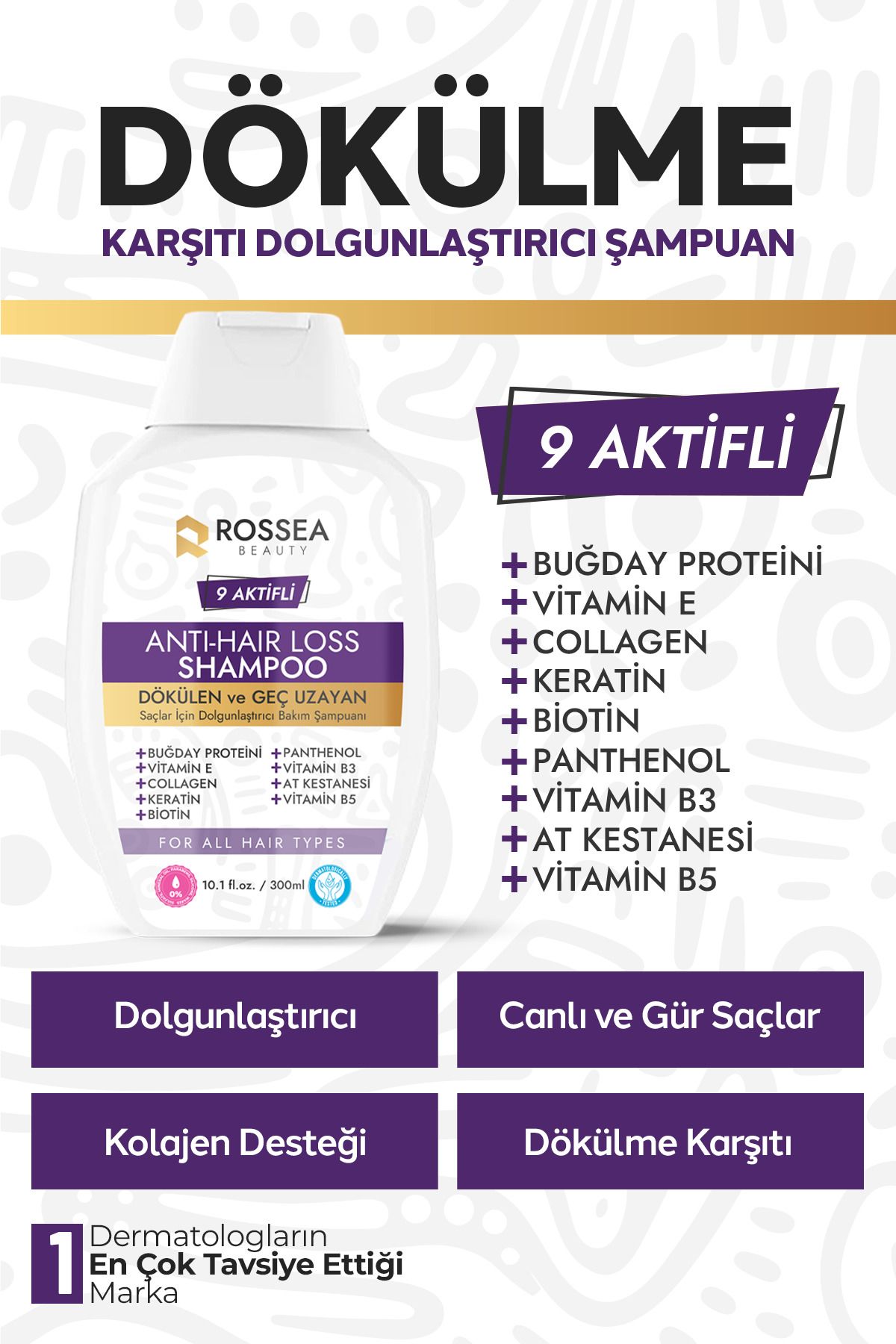 ROSSEAN BEAUTY Kolajen Ve Keratin Saç Dökülmesine Karşı Hızlı Sac Uzatan Dolgunlaştırıcı Onarıcı Besleyici Şampuan-1