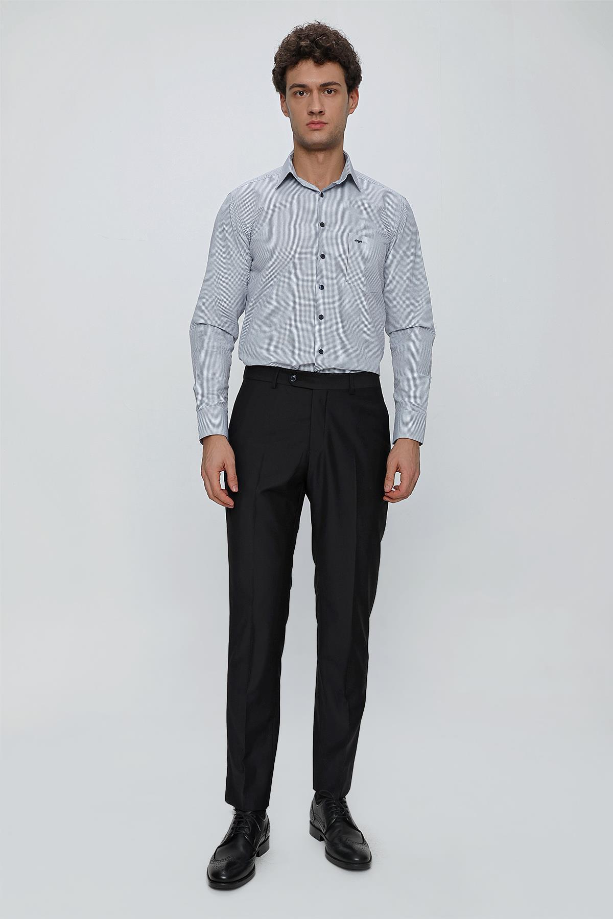 İmza-Black Plain Gabardine Slim Fit Basic Trousers 1003245013 2