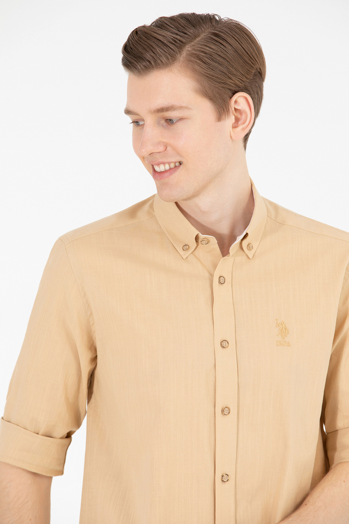 U.S. Polo Assn. Erkek Camel Uzun Kollu Gömlek 50269859-VR015 — قهوه‌ای 870453
