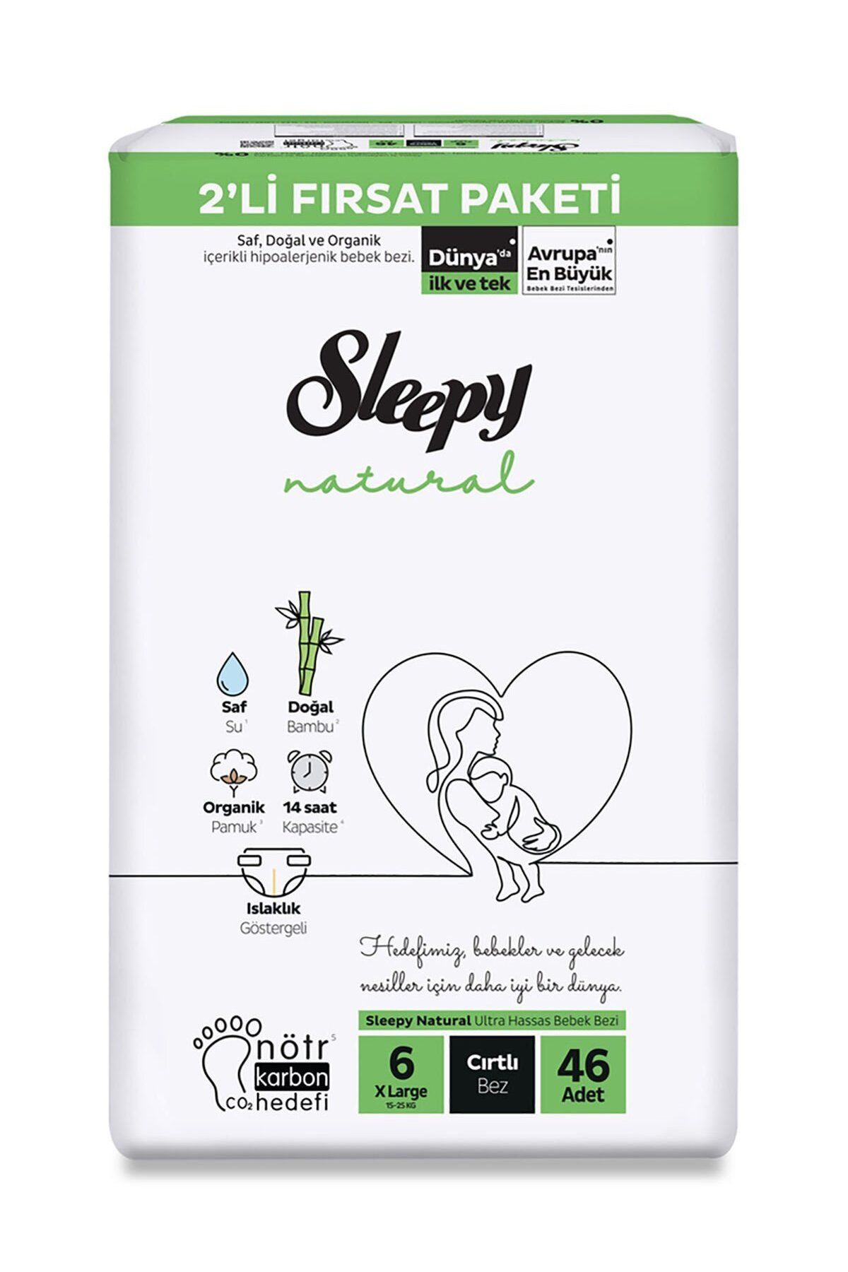 Sleepy Natural Bebek Bezi 2'Li Fırsat Paketi 6 Beden 15-25 Kg 46 Adet