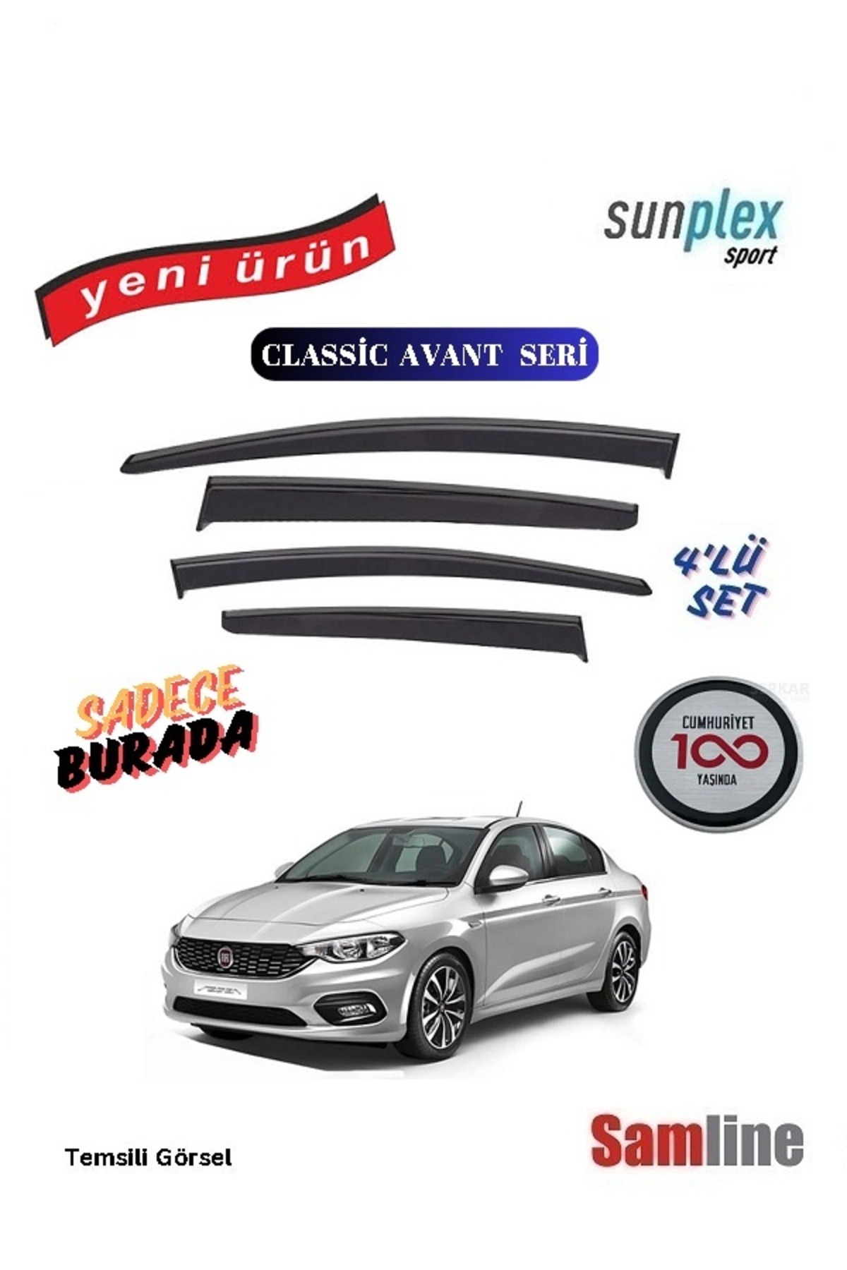 SUNPLEX Fiat Egea Sedan 2023 Modeller için Classic Cam Rüzgarlığı Özel ...