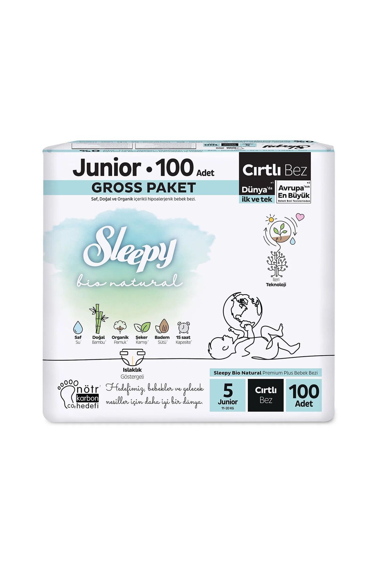 Sleepy Bio Natural Bebek Bezi Gross Paket 5 Beden 100 Adet