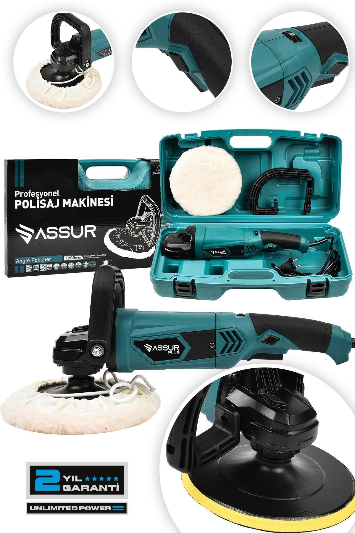 Jetta Power Tools Assur Plus Devir Ayarlı Polisaj Makinesi 6 Kademeli Pasta Cila Kiti 1300 Watt 180 Mm