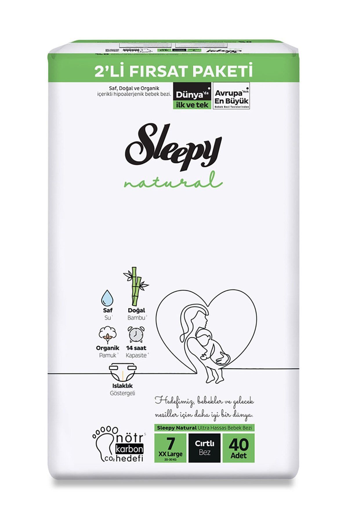 Sleepy Natural Bebek Bezi 2'Li Fırsat Paketi 7 Beden 20-30 Kg 40 Adet