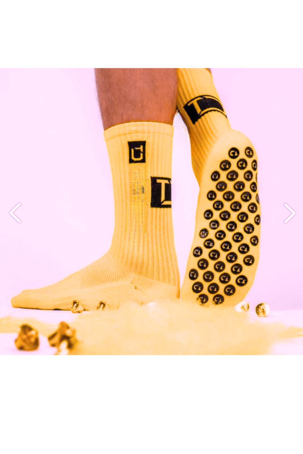 Shuttle Park Unisex Sarı Anti Slip Socks Kaymaz Silikon Havlu Taban Dikişsiz Maç Pro Sporcu Çorabı