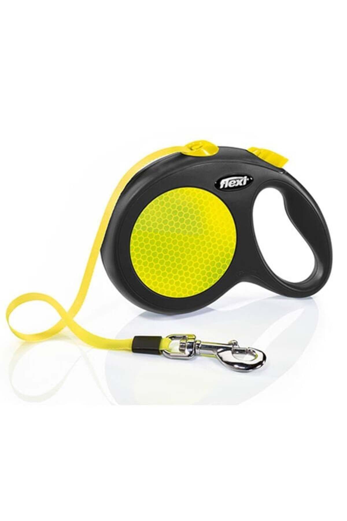 Flexi Neon Reflektörlü Şerit Otomatik Köpek Gezdirme Tasması Large Siyah 5 Mt - Petshopundan