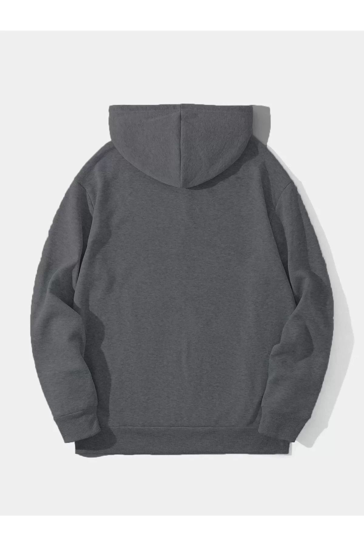 SA Alişveriş Dünyam Erkek Düz Kapüşonlu Sweat - Füme