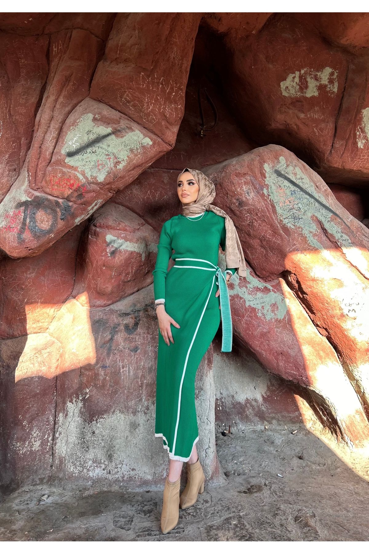 ENKA BUTİK-Azra Equivalent Knit Dress with Piece Tie 4