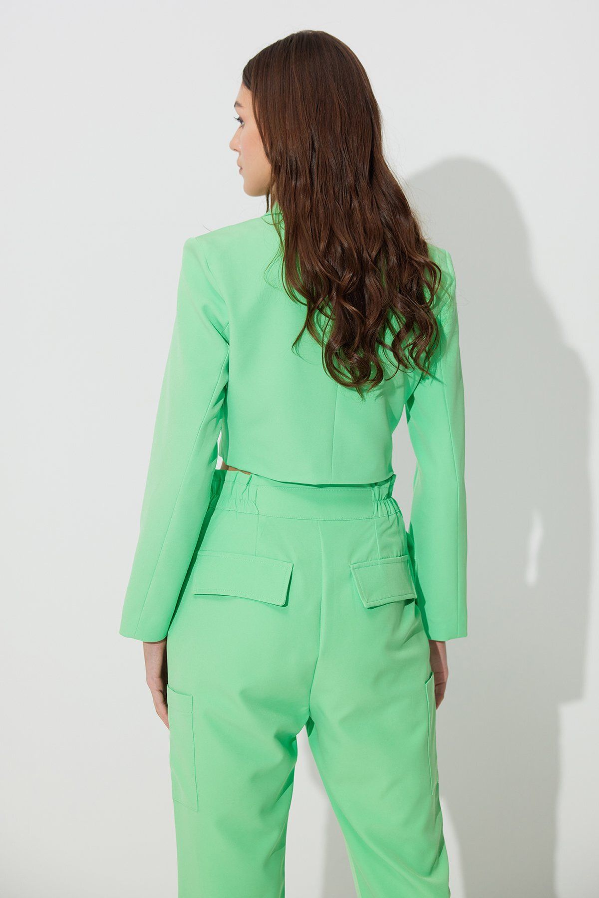 SHERIN-Green Double Breasted Lapel Blazer Jacket 3