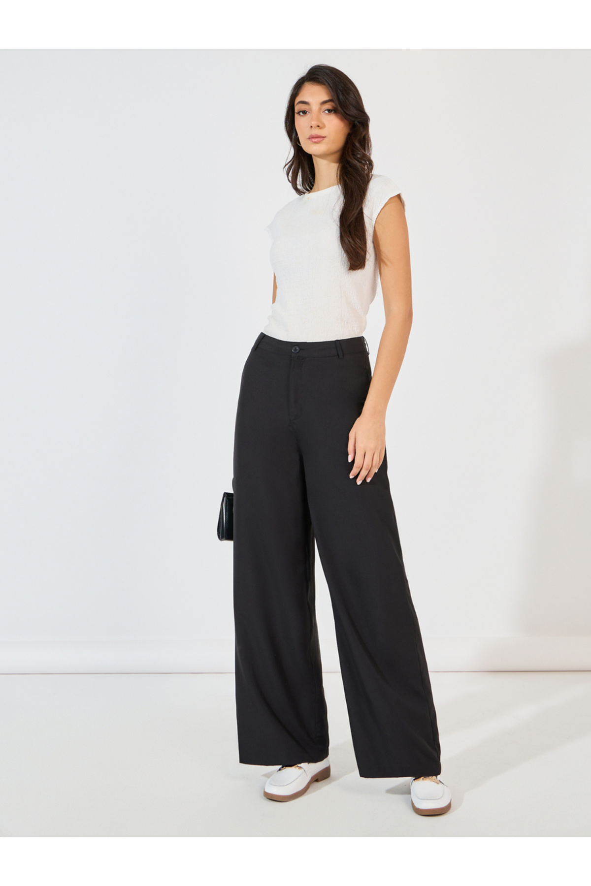 Styli Solid Straight Leg Pants with Belt Loops