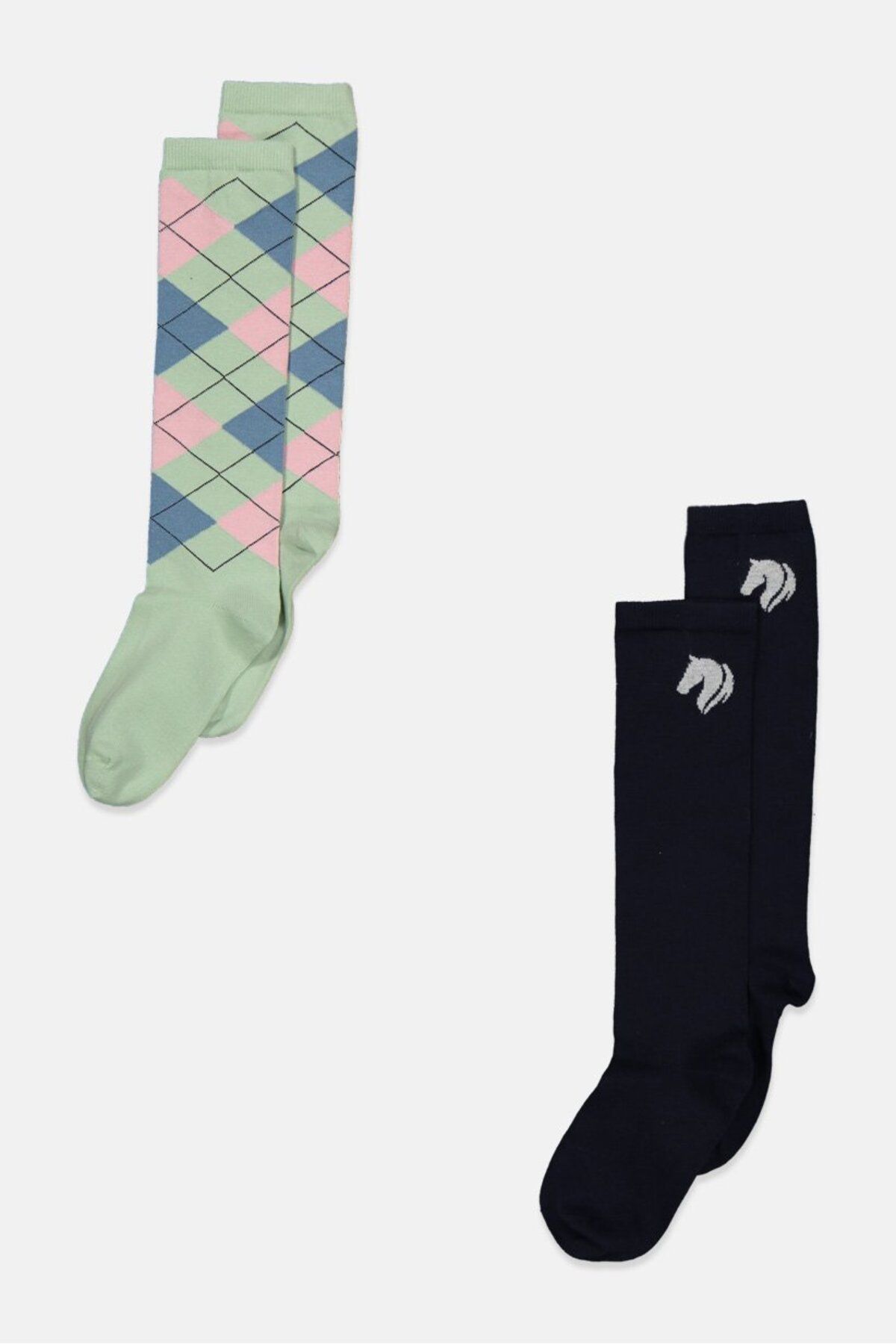 Tchibo-Kids Girl 2 Pcs Rider Knee Socks, Navy and Green 1