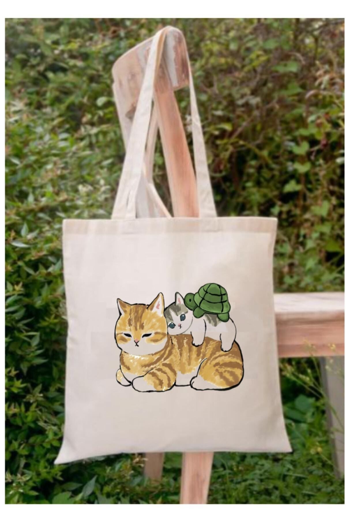 BİBANAPROMOSYON Kediler Ve Kaplumbağa Tote Bag Bez Çanta