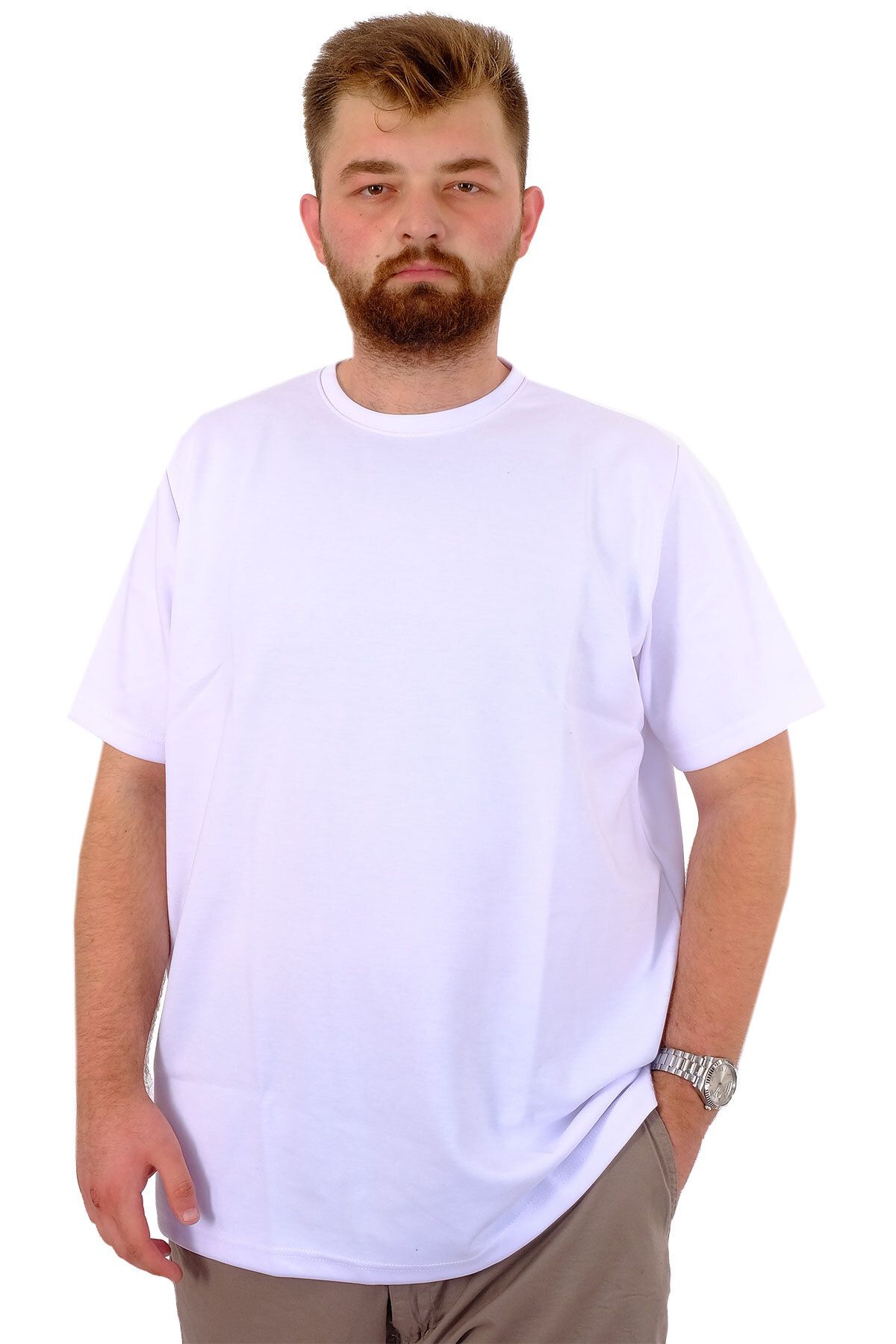 ModeXL-Men's T-Shirt - Crew Neck, Plus Size, White Interlok 23162 1