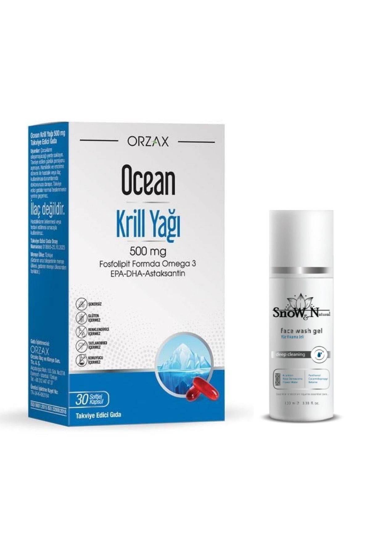 Ocean Krill Oil (epa - Dha - Astaksantin) 500mg 30 Softgel + 100ml Facial Cleanser Hediye