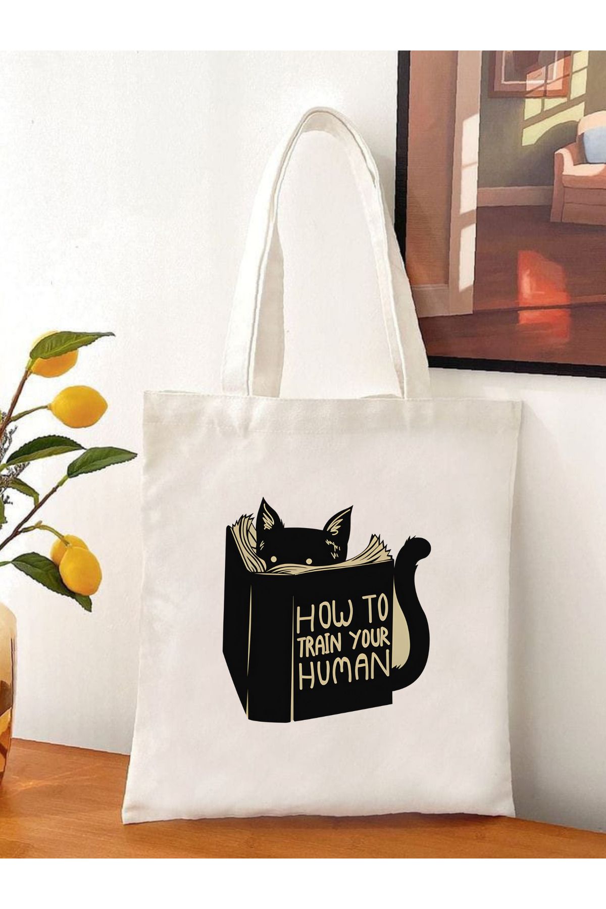 BİBANAPROMOSYON How To Train Your Human Kedi Tote Bag Bez Çanta