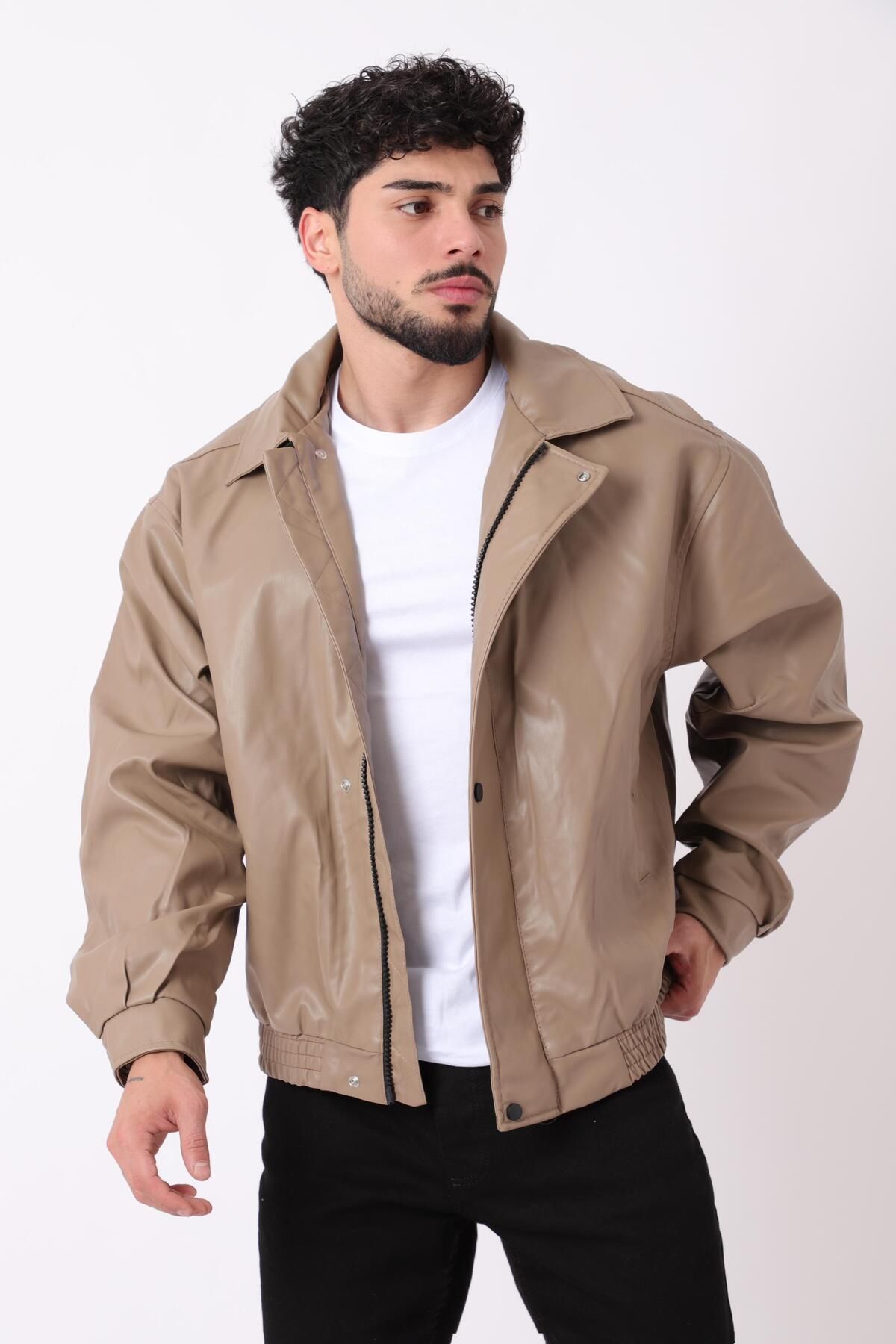 Stilkombin-Palton supradimensionat din piele artificială cu talie elastică Arw-Ovr-50372 2