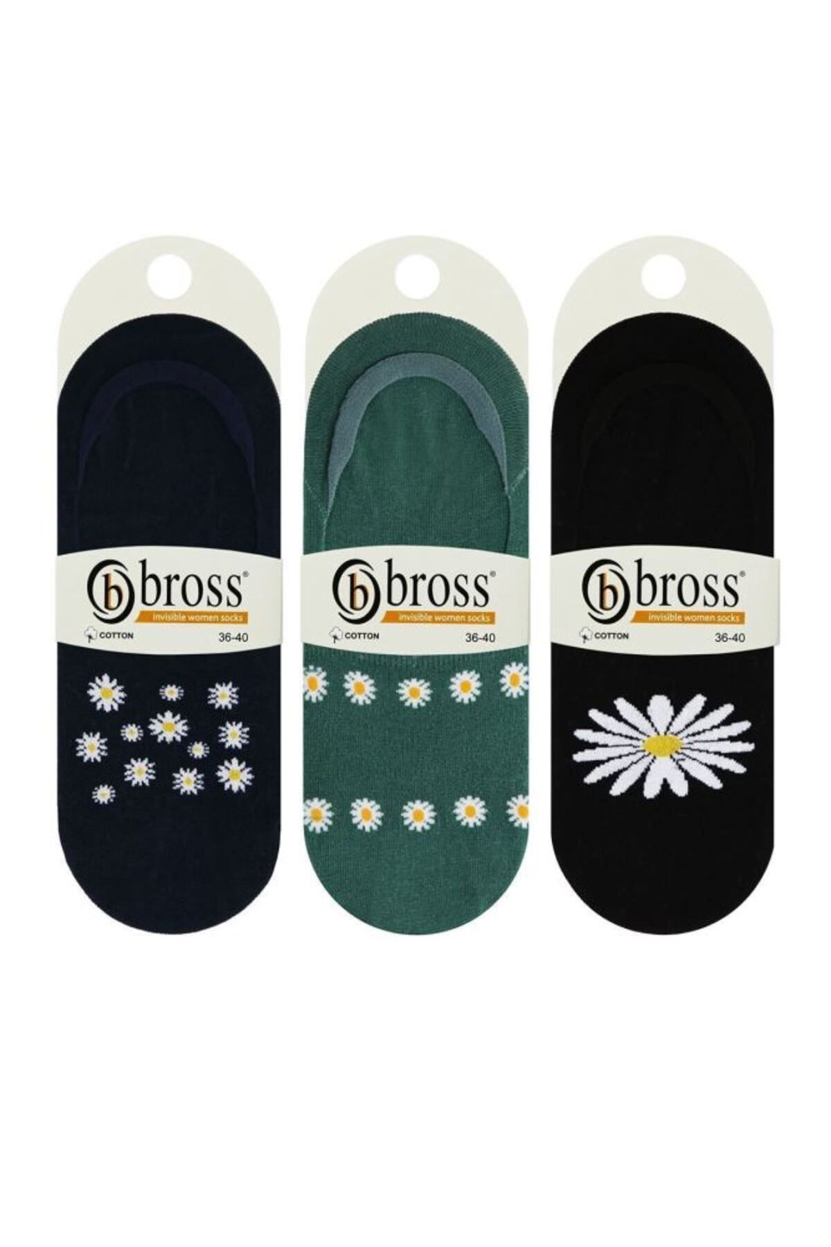 Bross-Daisy Patterned Women's Ballerina Socks Set of 3 1