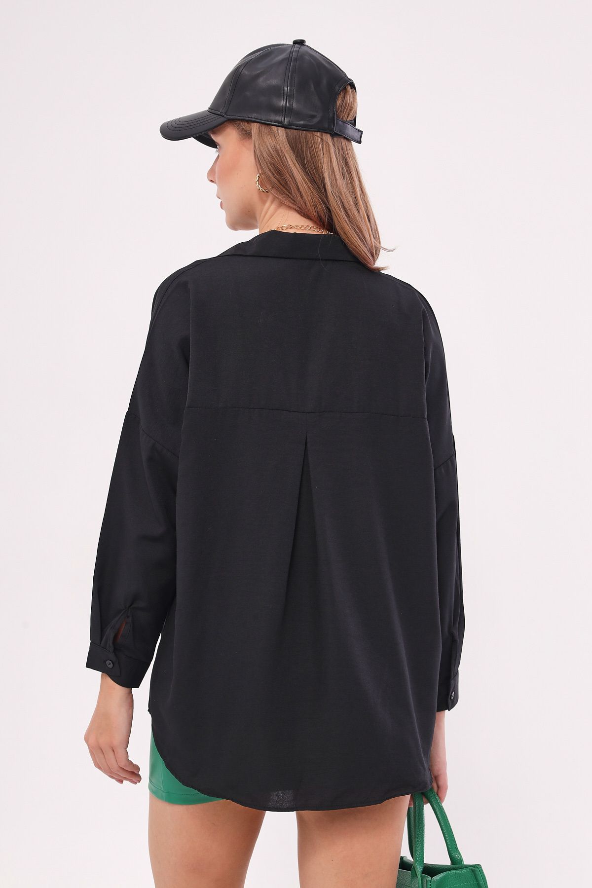 armonika-Women's Black Oversize Long Basic Shirt ARM-22Y001118 4