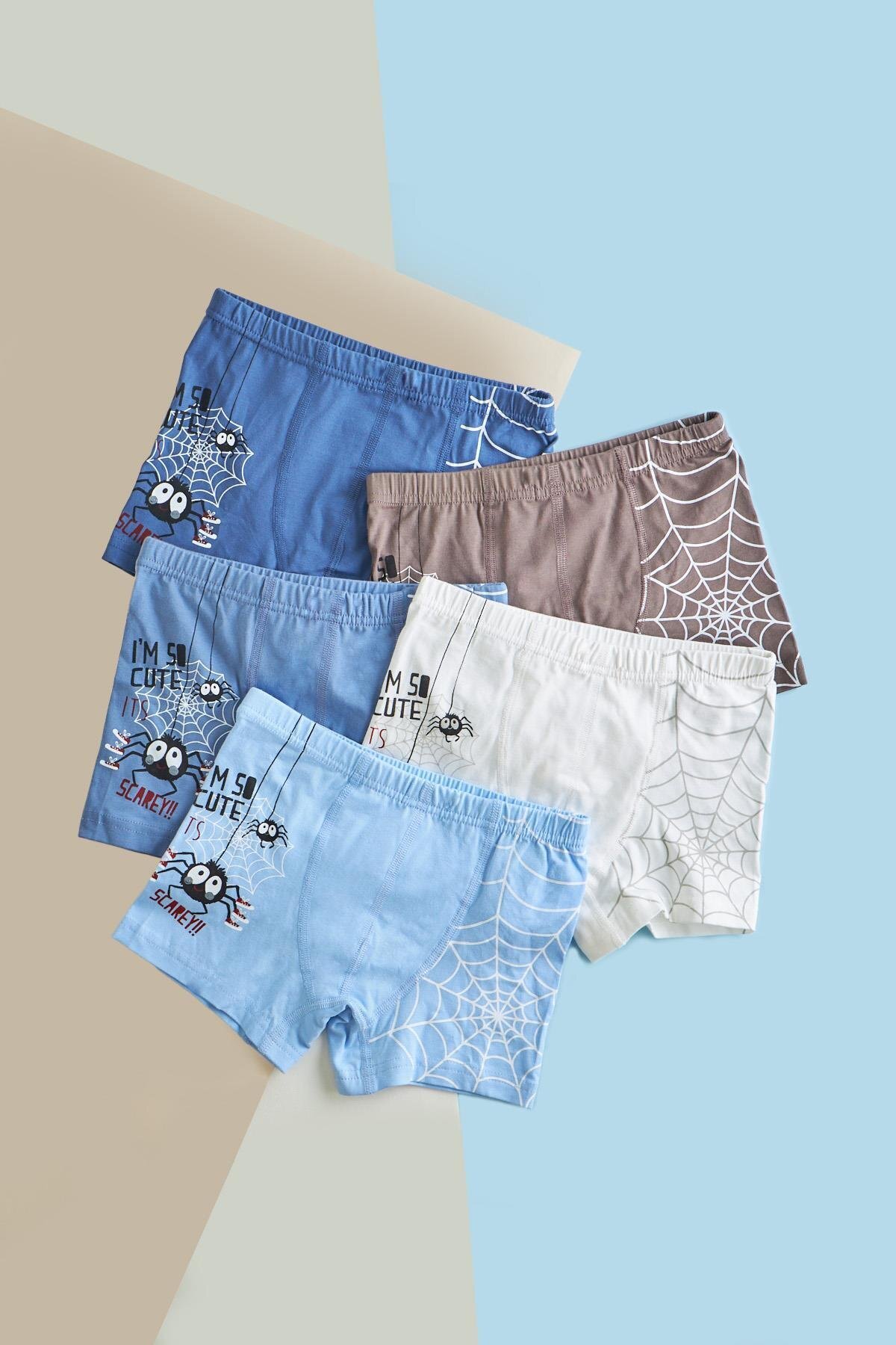 بانی ساکز بوکسورهای طرح عنکبوتی پسرانه 5 عددی چند رنگ