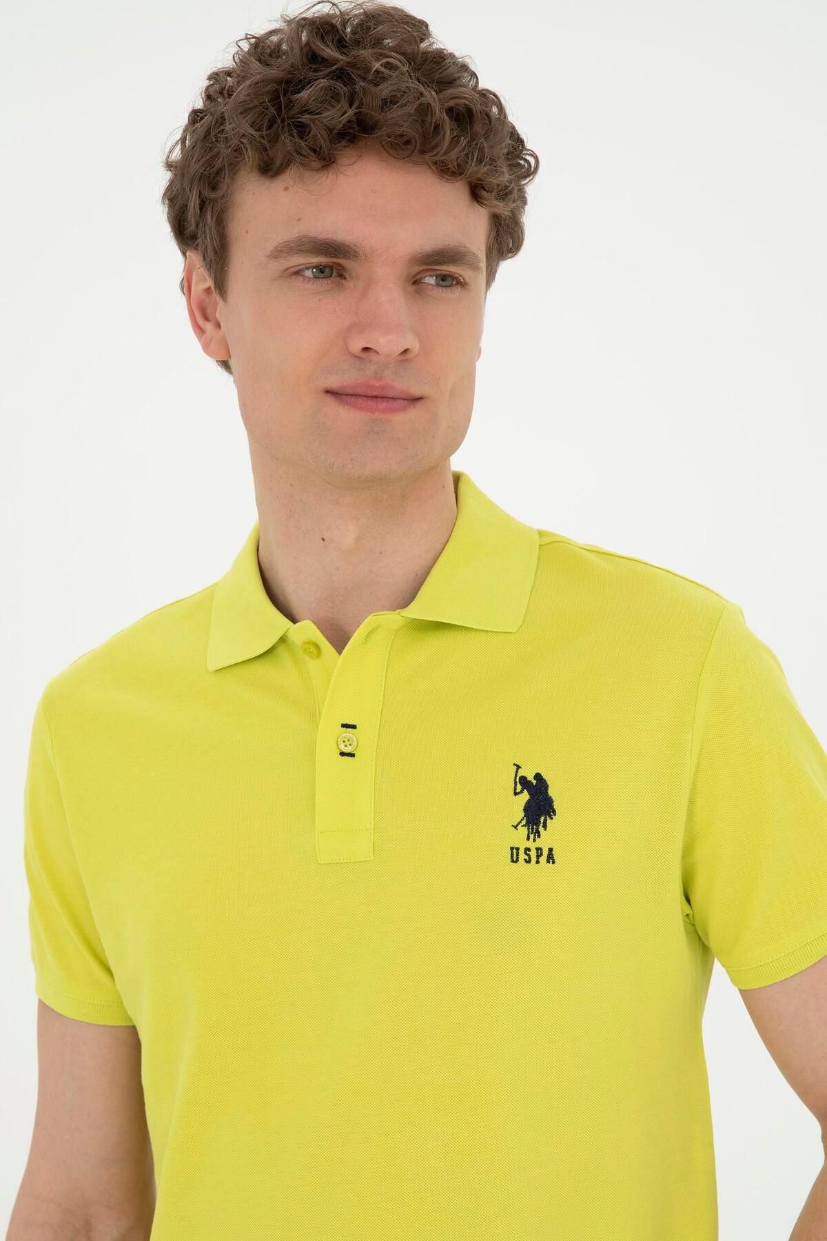 تی شرت یقه پولو زرد مردانه اصلی اورجینال U.S. Polo Assn.