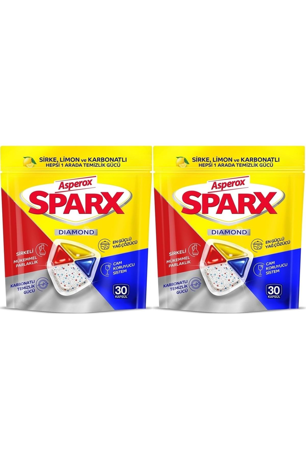 ASPEROX Sparx Bulaşık Makinesi Kapsülü 60 Adet Hepsi 1 Arada (Sirke-Limon-Karbonatlı) (2PK*30)