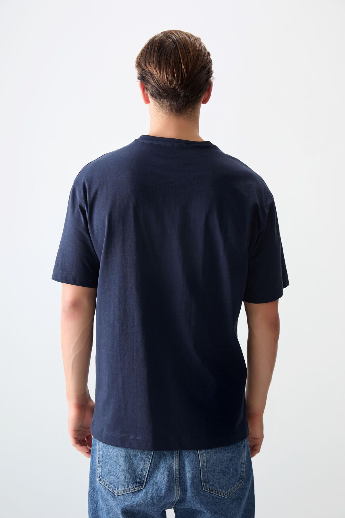 تی شرت مردانه آبی دریایی 100 ٪ پنبه ضخیم سفره نرم و بزرگ طرح دار T SHIRT 88356 Air Jones