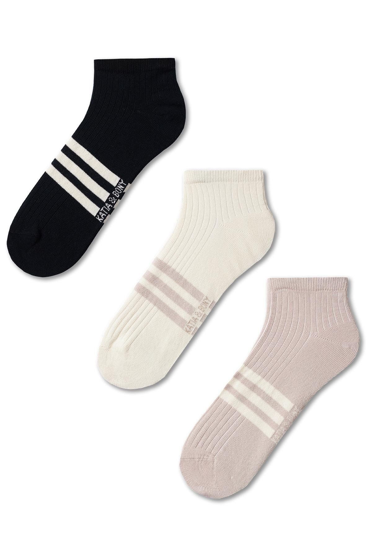 Katia&Bony-Men's Stripe Detailed 3-Piece Step Socks 1