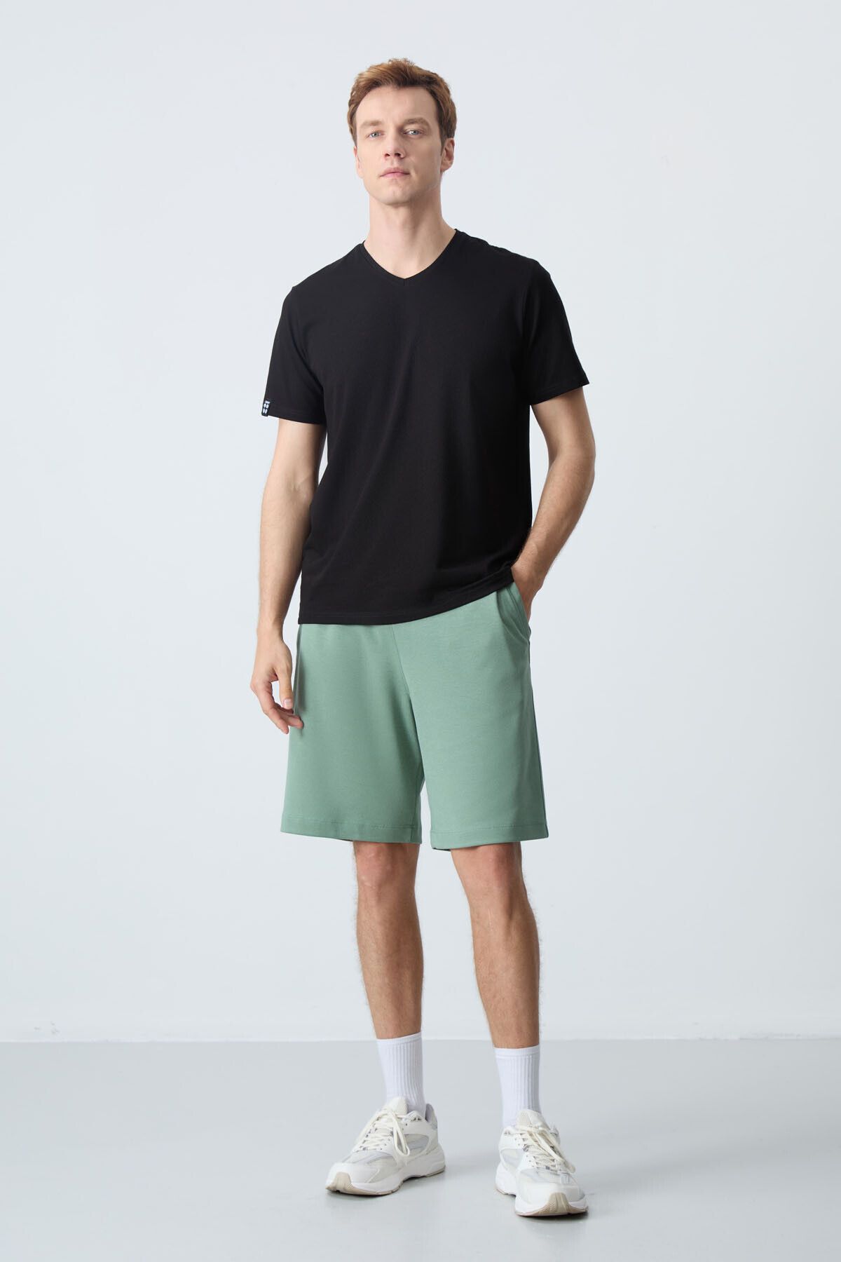 AIR JONES-Light Green Basic Men's Shorts - Cotton and Thick Soft Texture, Standard Fit - 81275 4