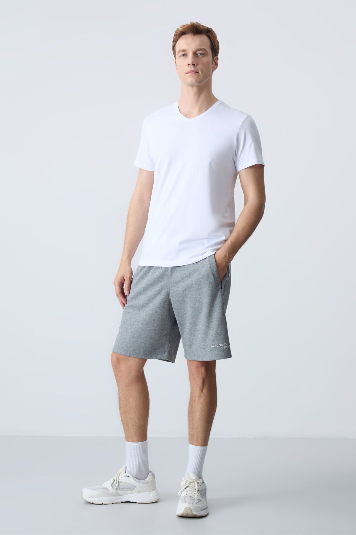 AIR JONES-Men's Shorts - Gray Melange, Cotton, Thick Soft Texture, Standard Fit - 81276 5