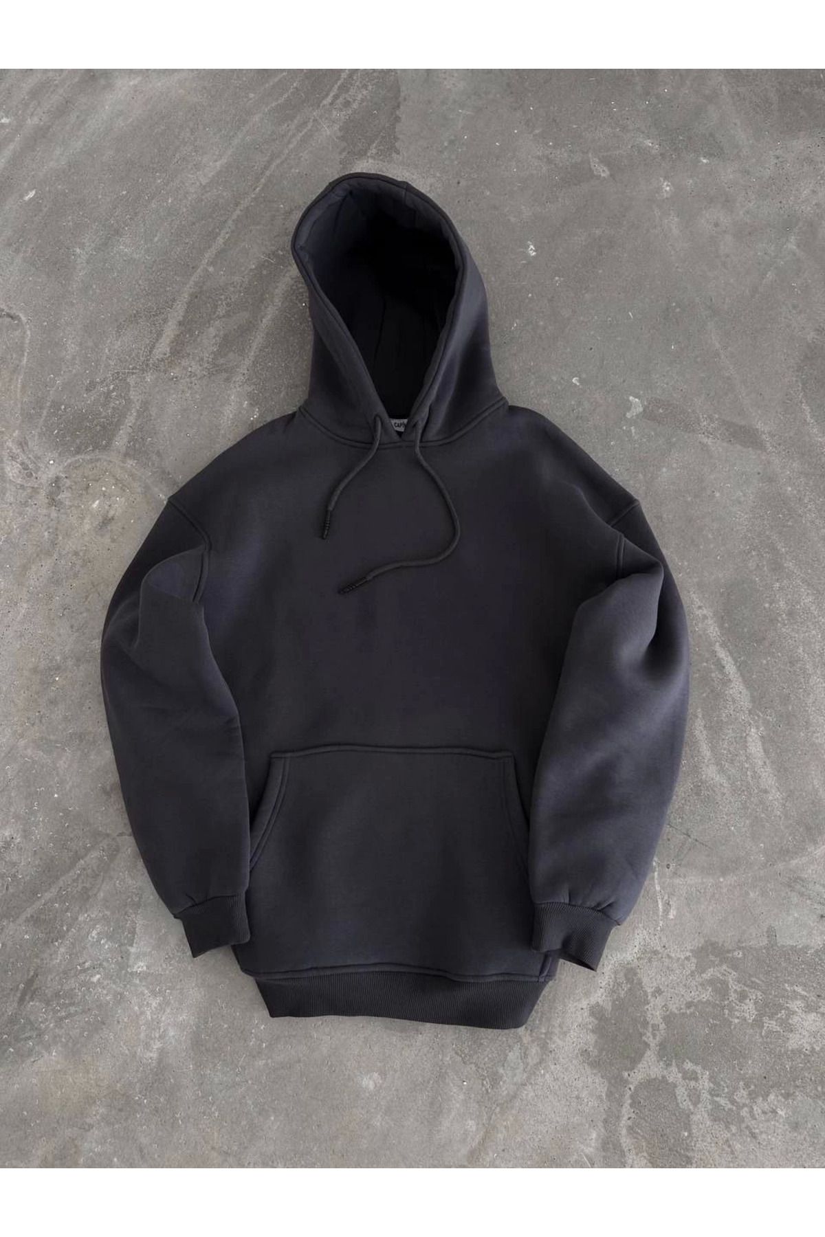Pink Stil Kapüşonlu Üç İplik Penye Basic SweatShirt - Füme Pink Stil