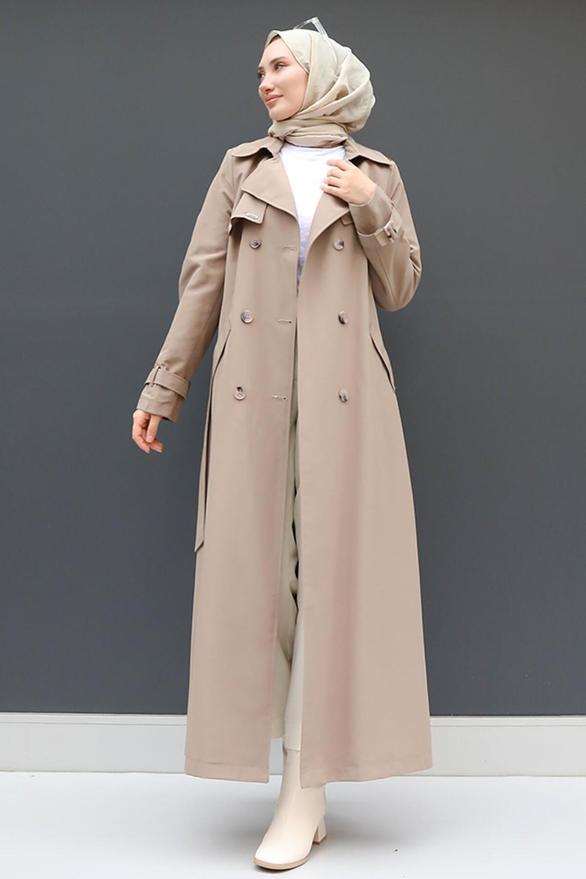 GİZ AGİYİM Liza Düğmeli Trenç Vizon