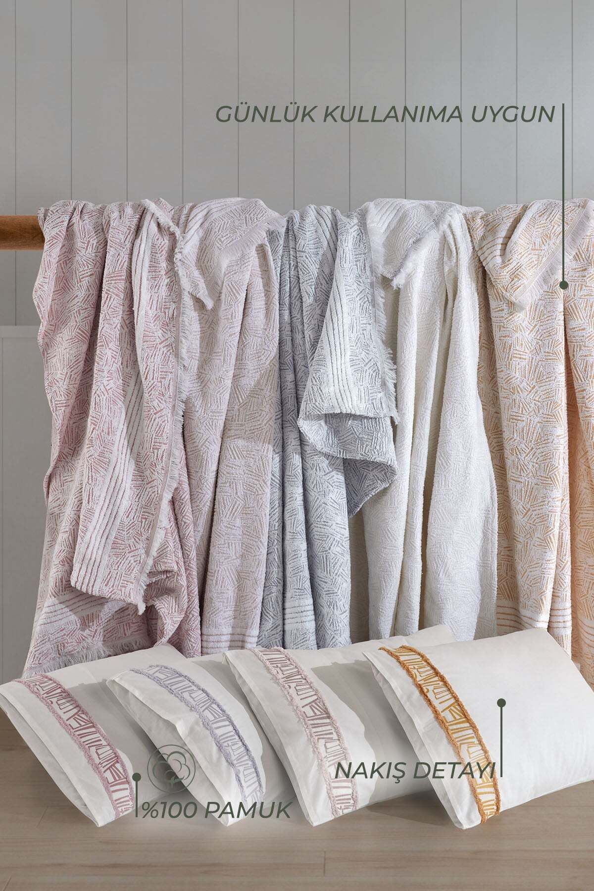 Elart-Cream Colored Double Sunrise Blanket Set - 6 Pieces 3