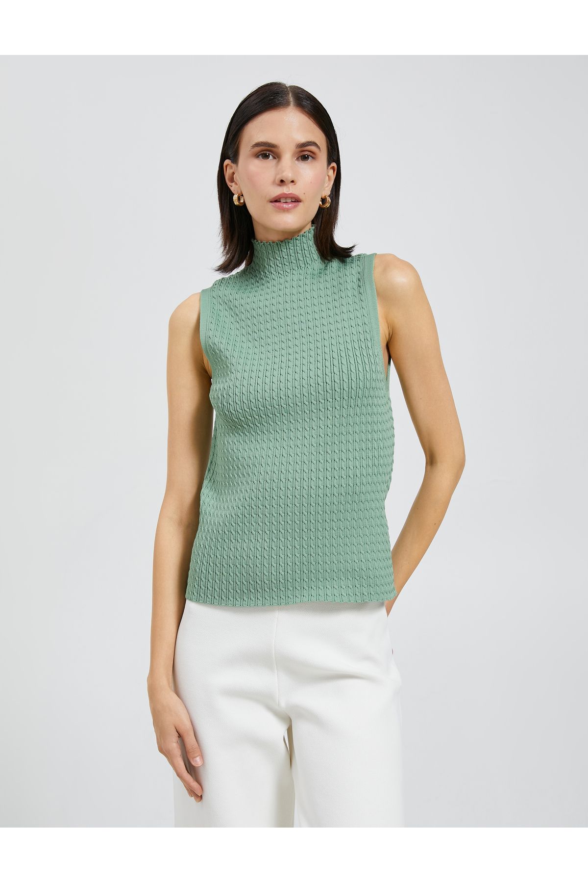 Koton-Turtleneck Tank Top Sleeveless with Knitted Motif 3