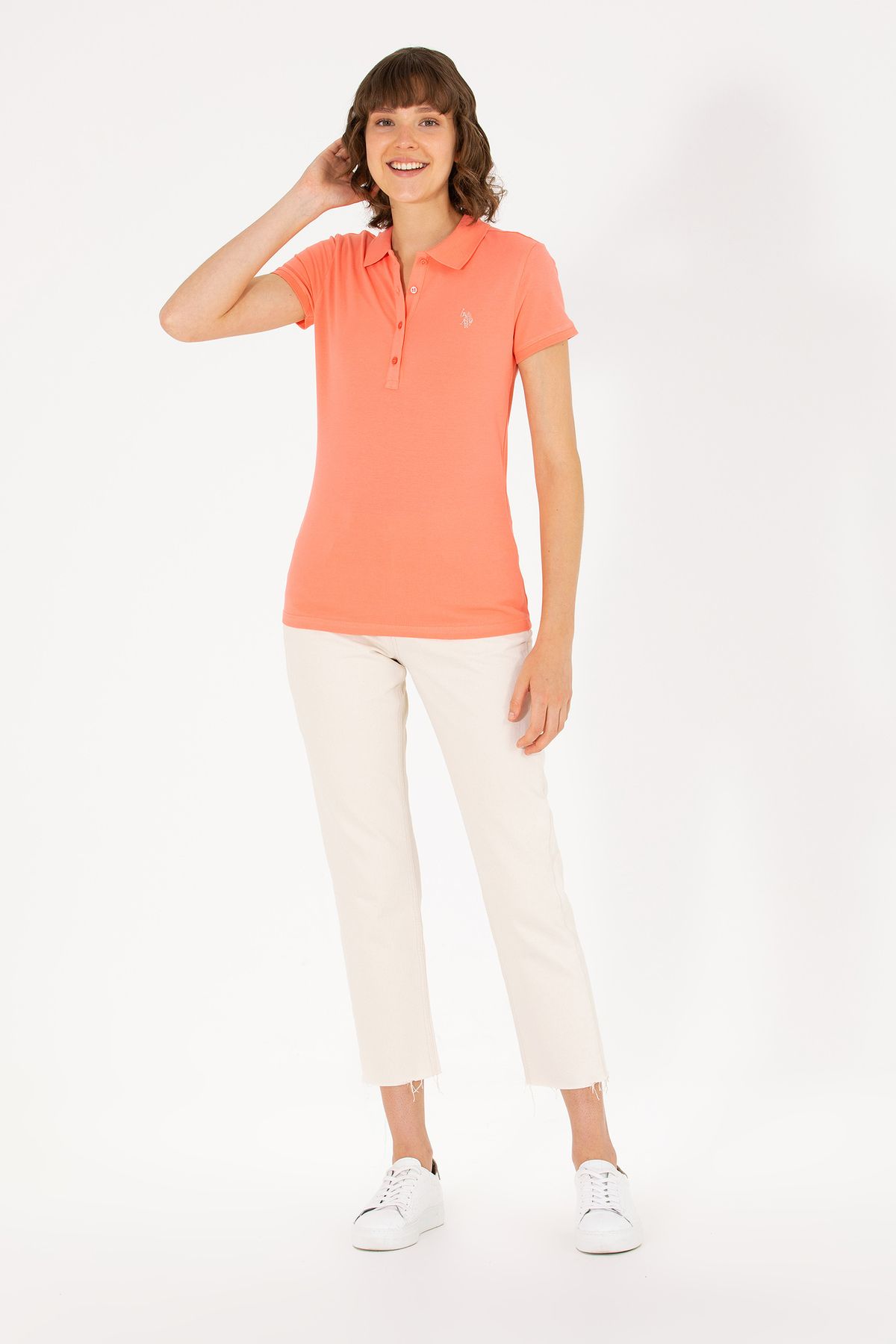 U.S. Polo Assn.-Salmon Colored Women's Polo Collar T-Shirt50262675-VR047 4