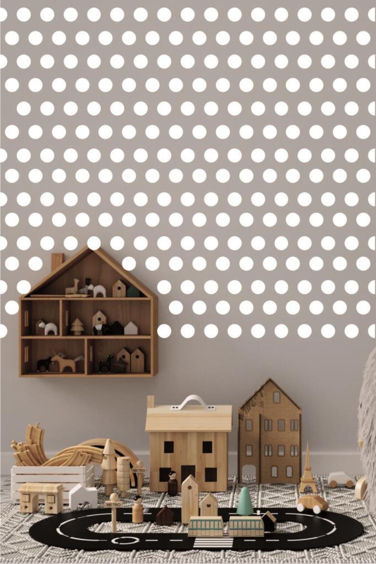 Yuvarlak Puantiye Duvar Sticker Bebek Ve Çocuk Odası Dekoratif Çıkartma Sticker 5 Cm 120 Adet Beyazz