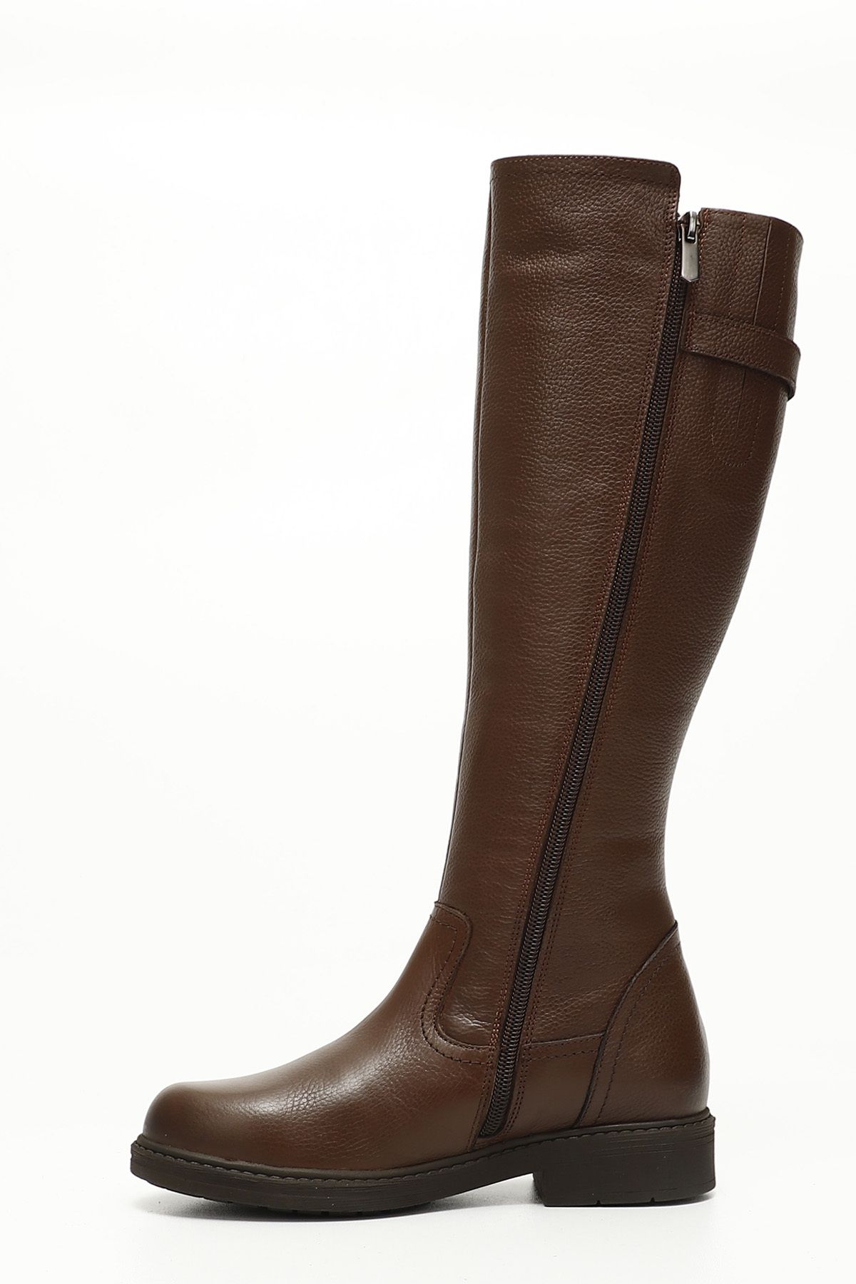 GÖNDERİ(R)-Braune Floater-Stiefel aus echtem Leder mit Reißverschluss und Gummisohle für Damen 4