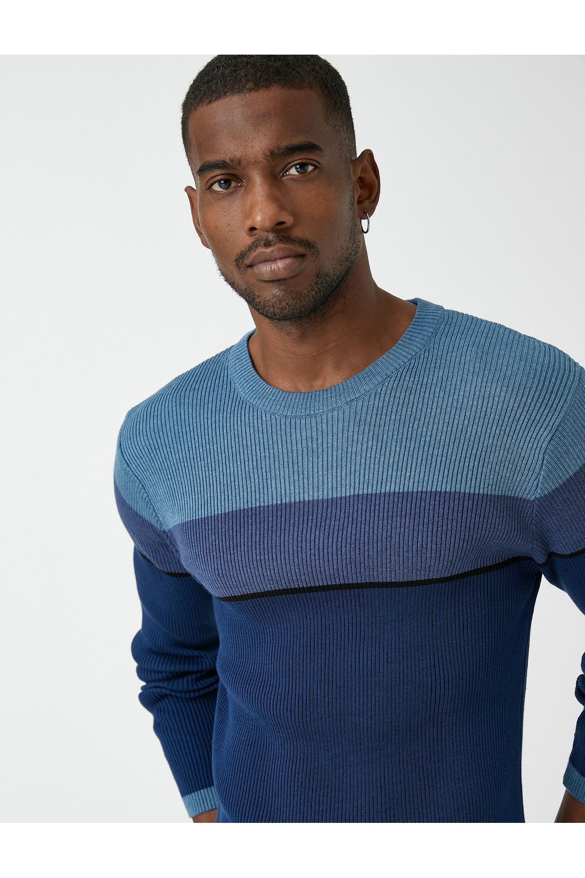 Koton-Basic Knitwear Sweater Crew Neck Color Blocked 1