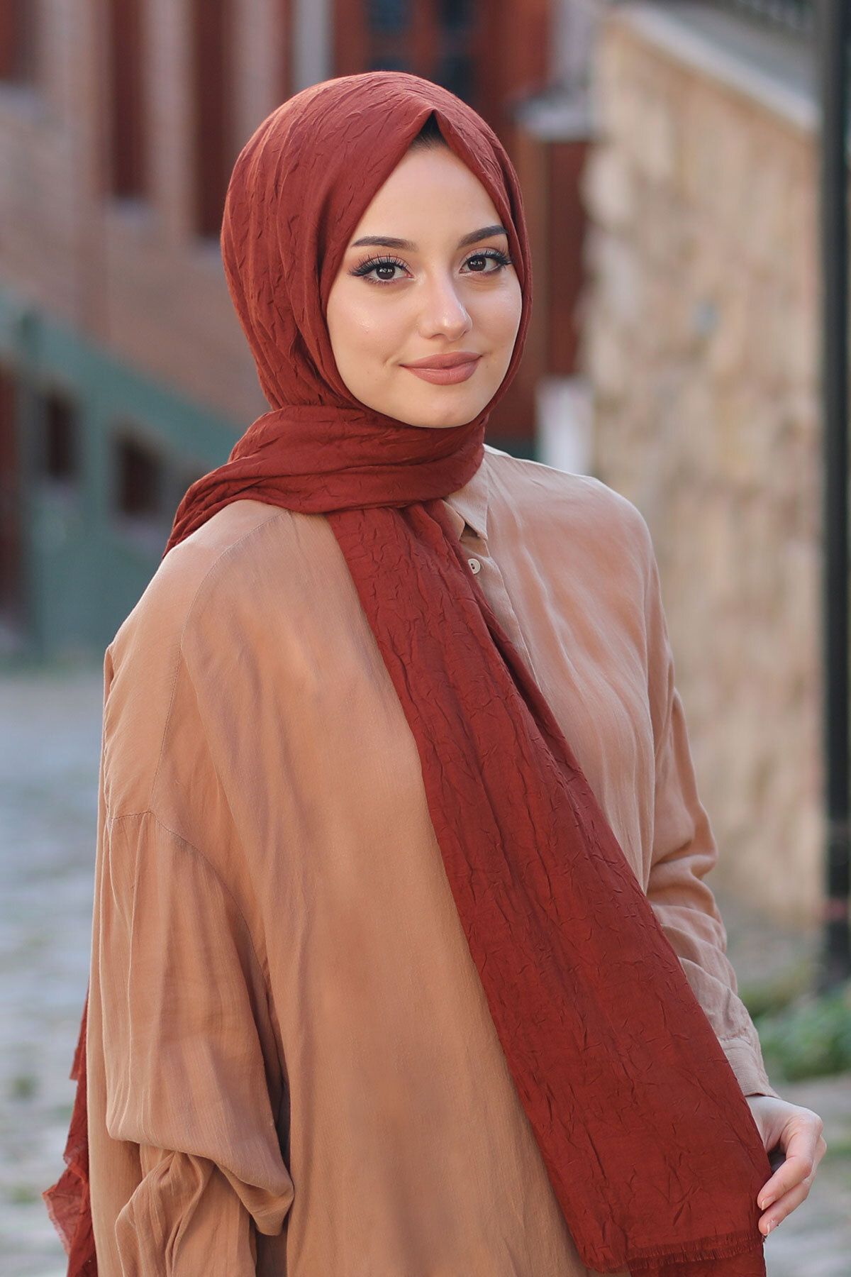 AFVENTE-Brick Color Bamboo Shawl 1