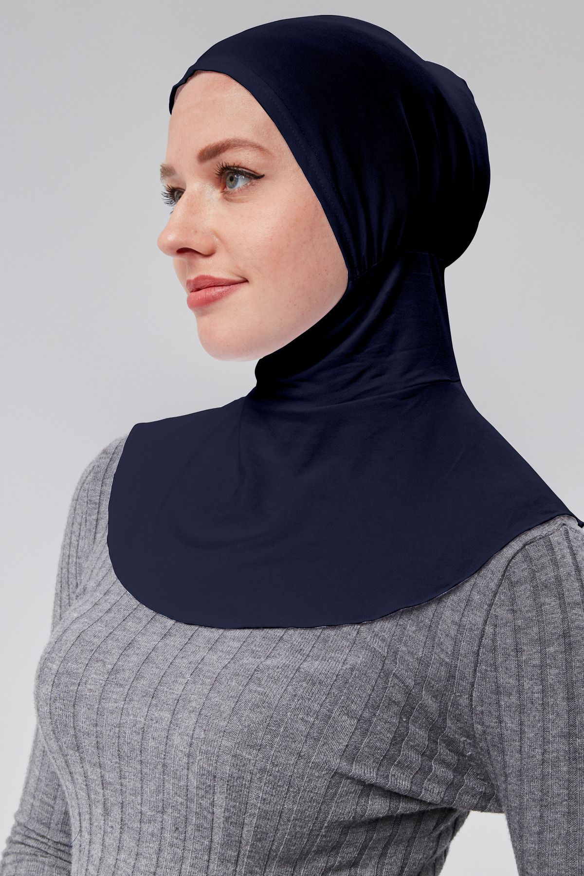 Sonbaharmoda-navy Blue Women'S SportS Hijab - Practical Hijab, neck Collar, Snap Bonnet Combed Cotton S200 3