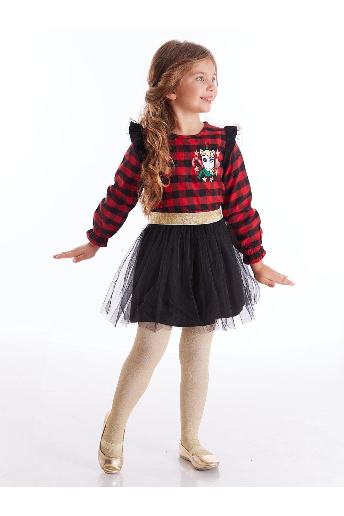 MSHB&G Jednorożec W Kratę, Tiulowa, Noworoczna Czerwona Sukienka Dla Dziewczynki Kobieta - 4 years old
