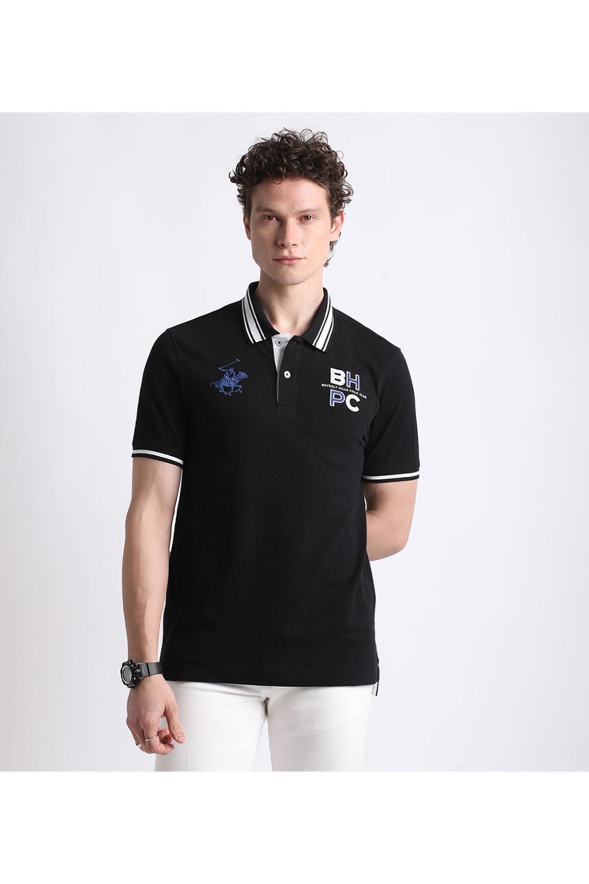 Bhpc-Beverly Hills Polo Club Mens Black Polo T-Shirt 1