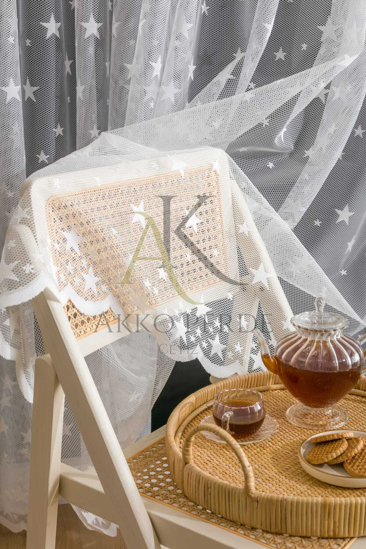 Karesi Büyük Yıldızlı Beyaz Orta Pileli 1x2,5 Tül Perde fotoğrafı 2 (önizleme)