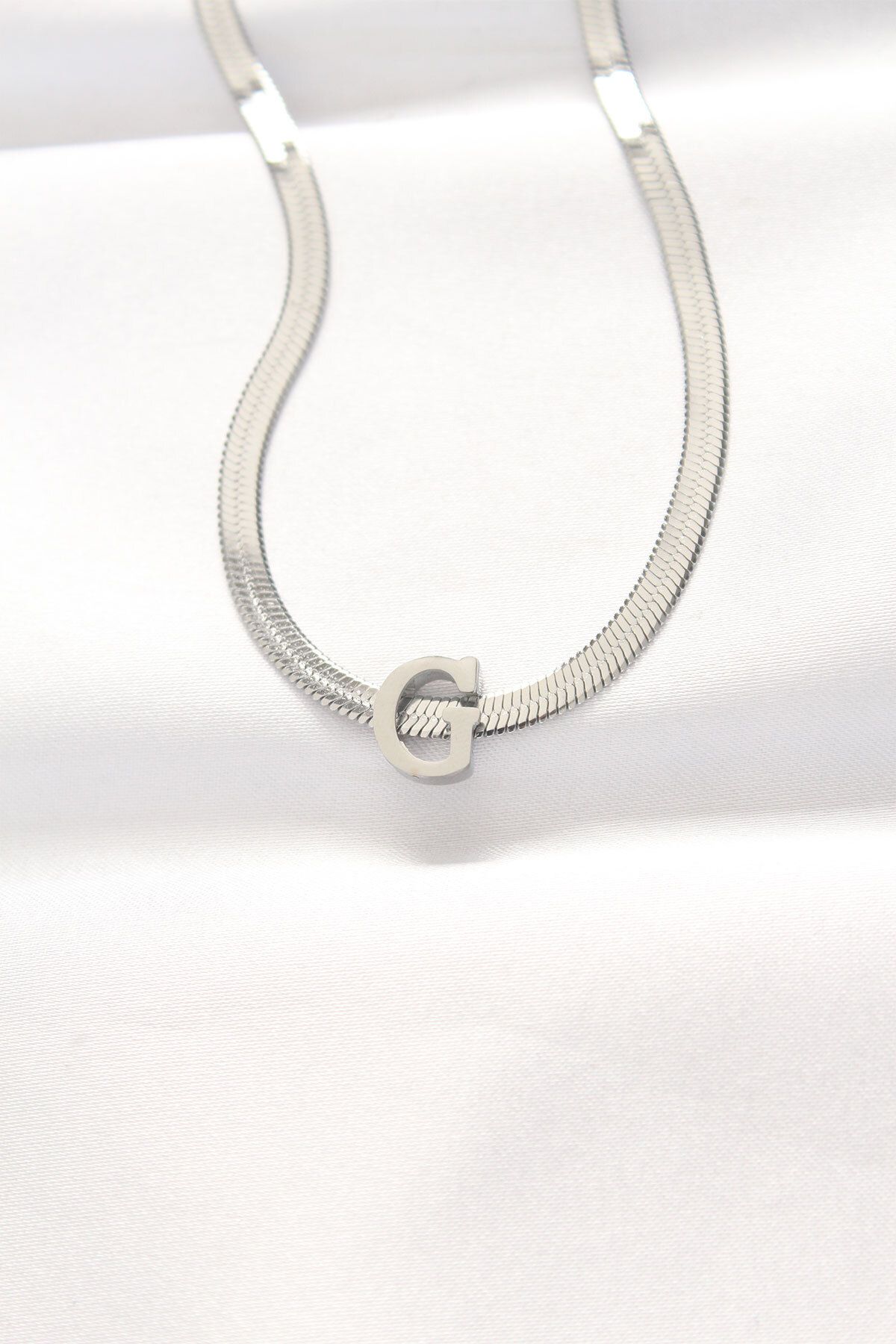 Clariss 316L Çelik G Harfli Silver Renk İtalyan Zincirli Kolye