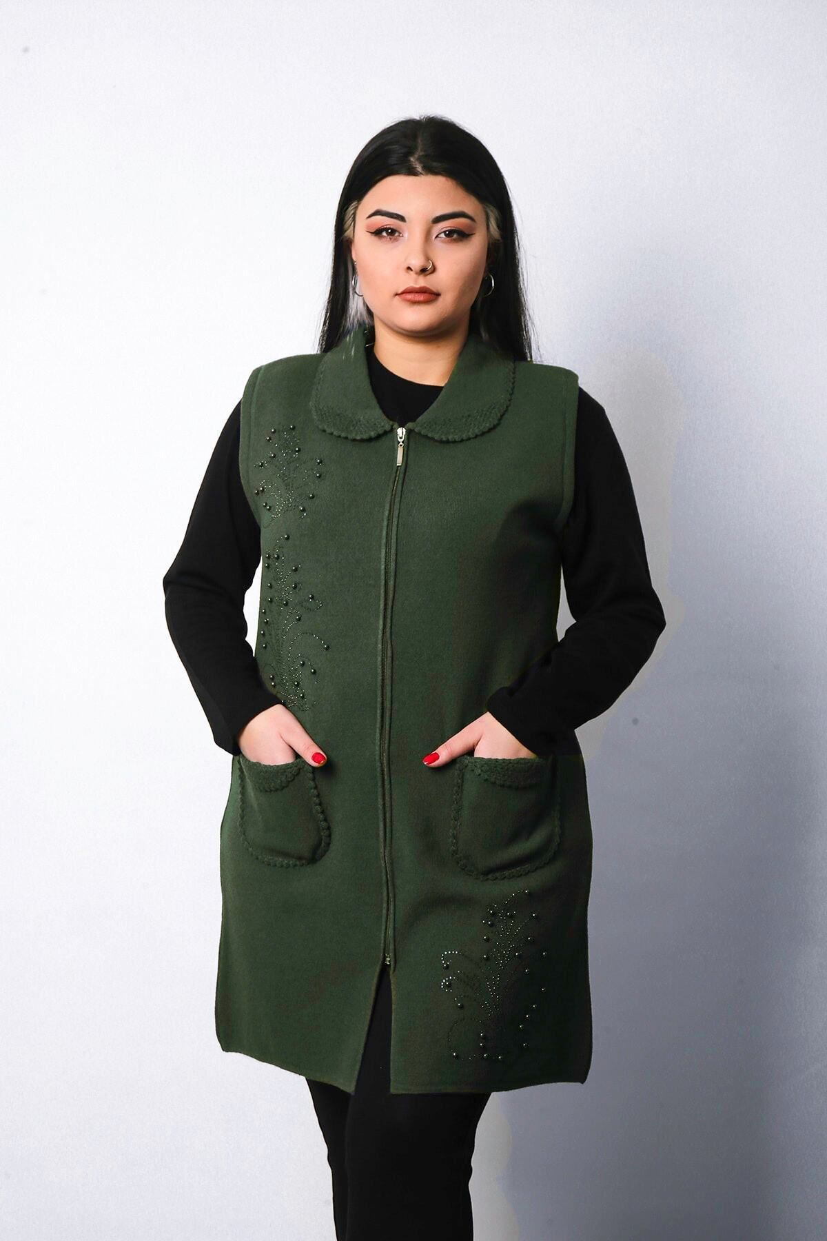 Laden-Knitwear Crochet Stone Zippered Long Thick Mother Woolen Women's Vest 1