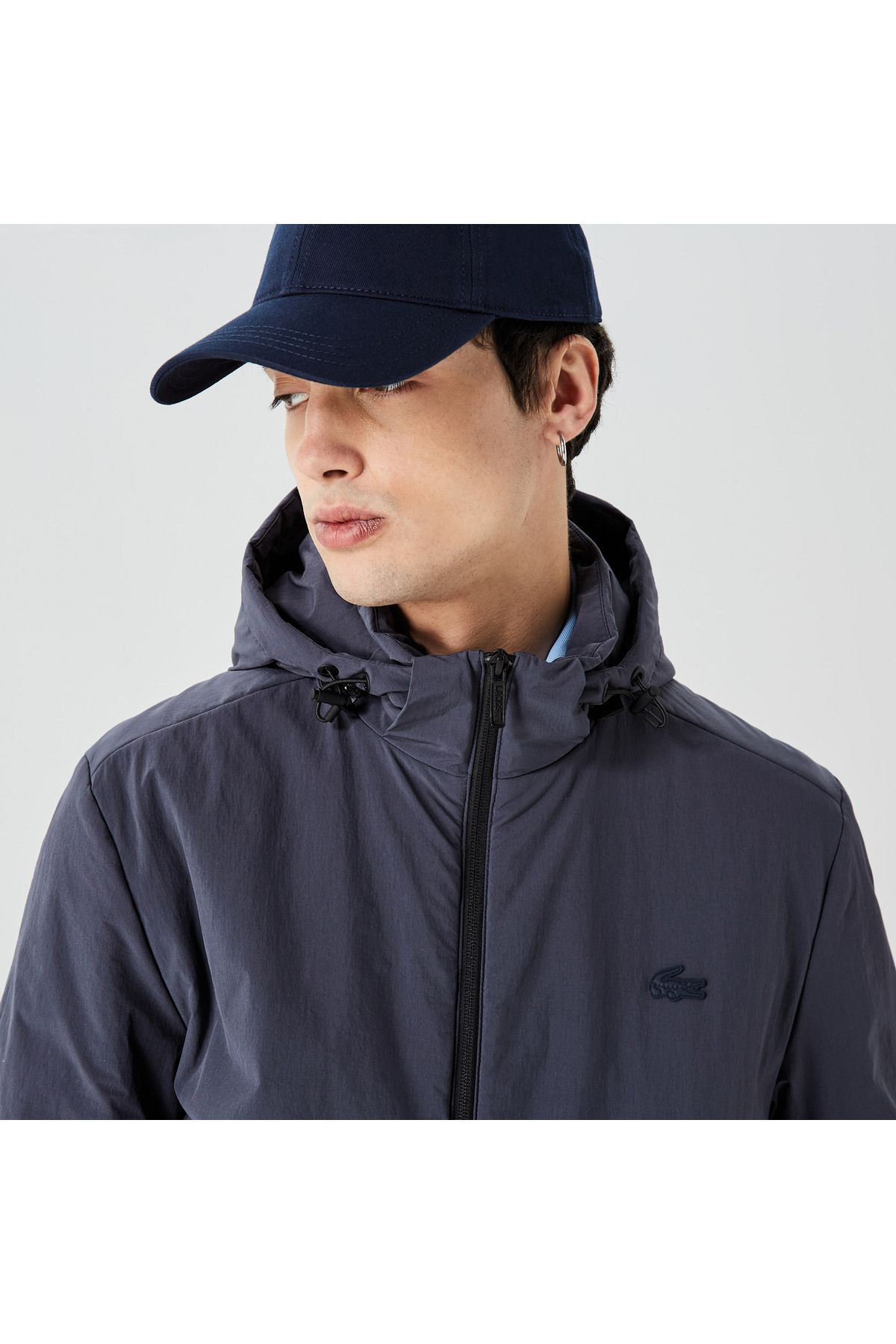 کاپشن آبی مردانه کت کلاهدار سرمه ای Lacoste