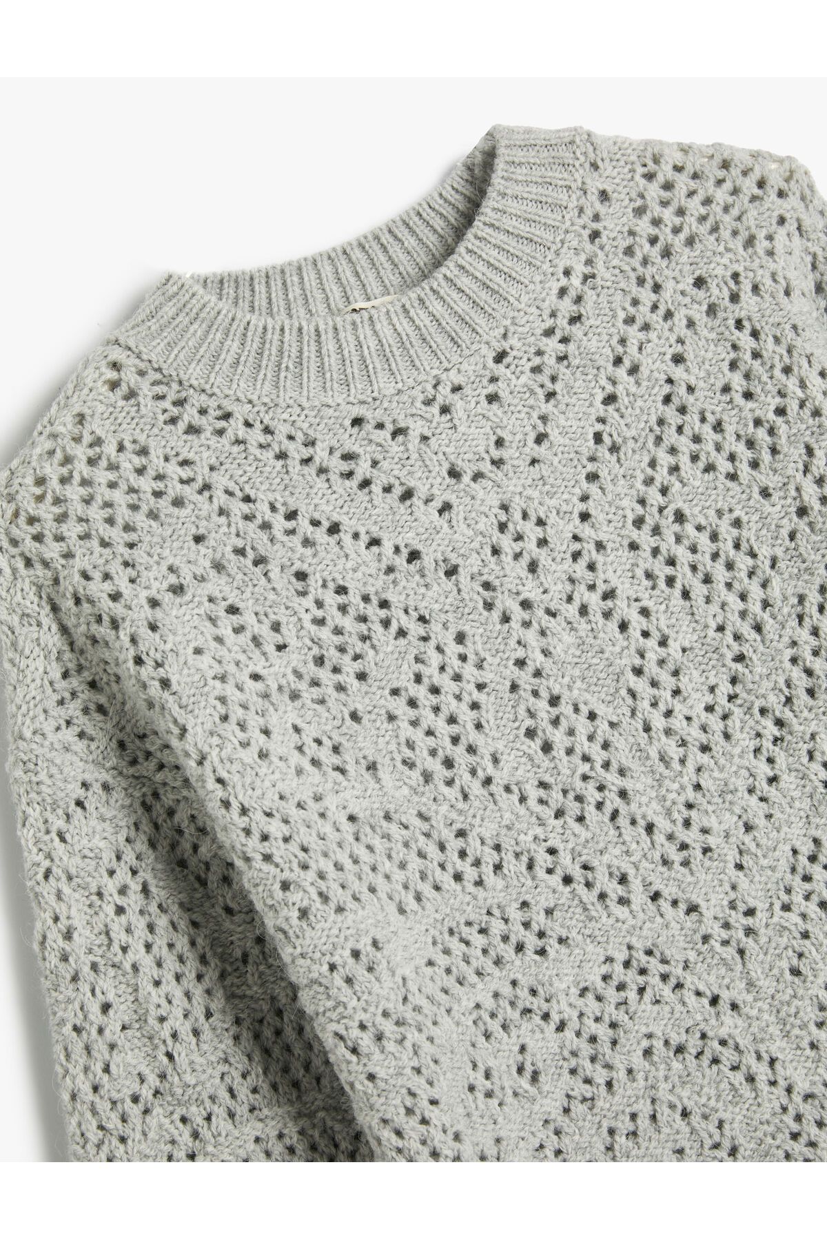 Koton-Knitted Sweater Openwork Round Neck Long Sleeve 3