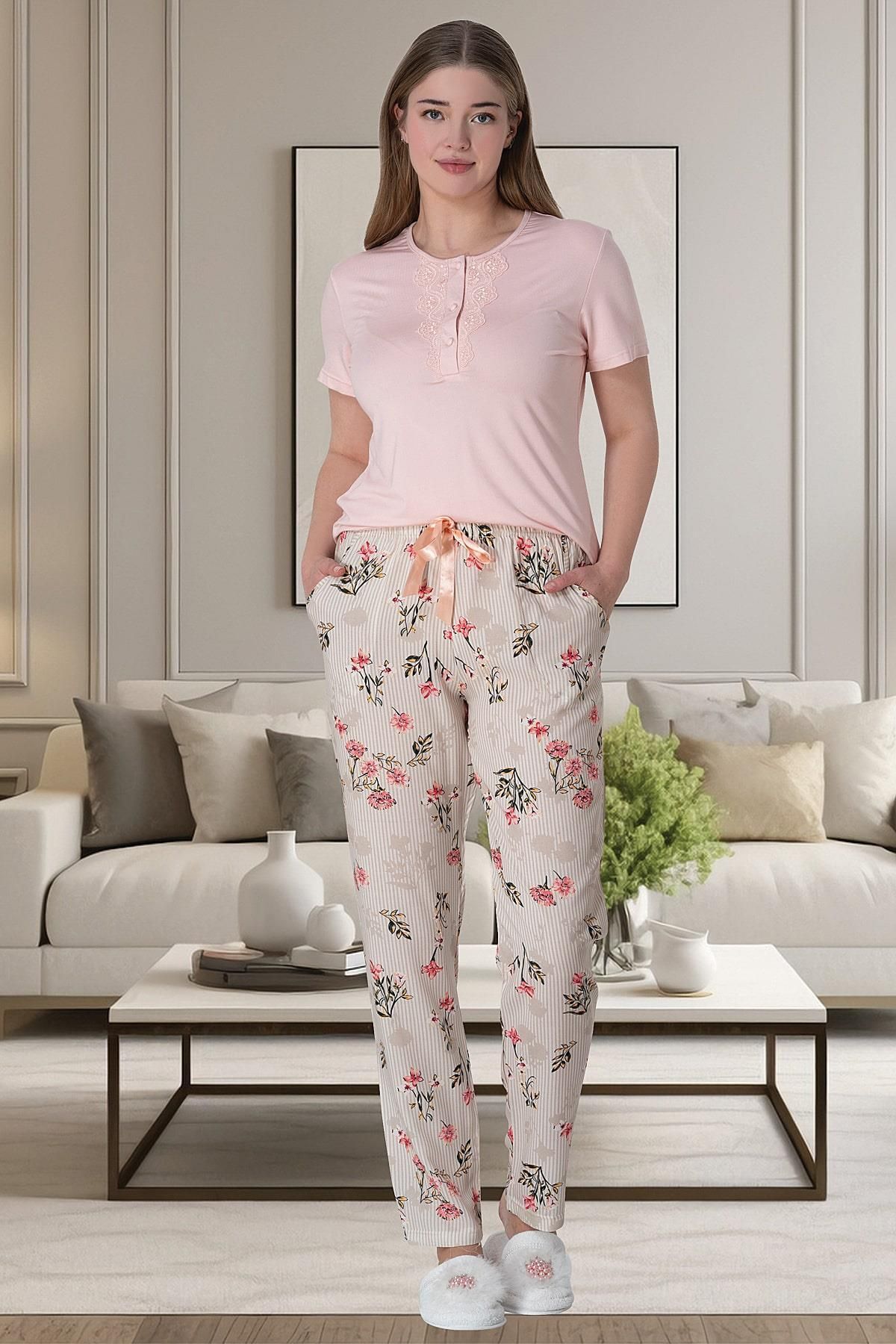 Mecit Pijama Mecit 6058 Pudra Kadın Pijama Takımı